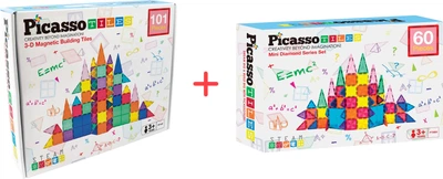 Набір магнітного конструктора Picasso Tiles Magnetic Building Blocks 101 деталь + Mini Diamond Series Set 60 деталей (468507844_468507859)