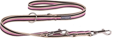 Регульований повідець Amiplay Popular 6 в 1 XL 100 - 200 см Смужки рожевий (5907563314450)