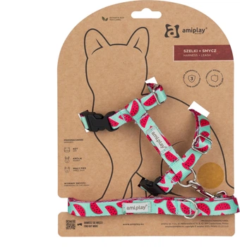 Szelka ze smyczą dla kotów Amiplay BeHappy M Watermelon (5907563305007)