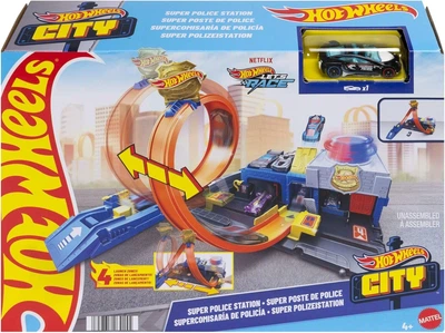 Трек Хот Вилс Суперполицейский участок с Машинкой 1:64 Hot Wheels Super Police Station Mattel JBM71