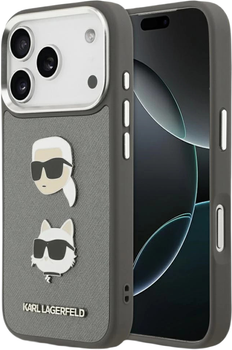 Etui Karl Lagerfeld FW Grained Karl&Choupette Heads Pins&Logo do Apple iPhone 17 Pro Grey (KLHCP17LPSFDHPOG)