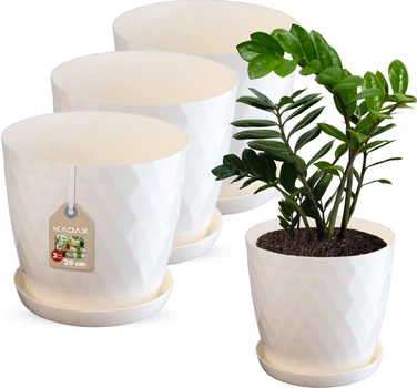 Doniczka na kwiaty z podstawką Kadax Amily 20 cm 3 szt. Kremowa (K8159)