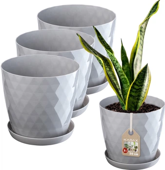 Квітковий горщик з блюдцем Amily 20 см 3 шт. Сірий (K8154)