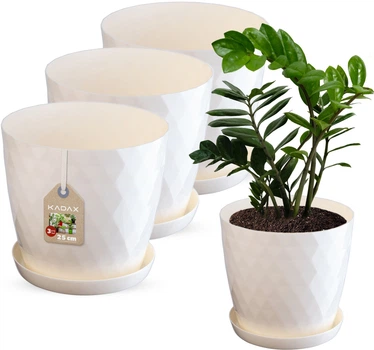 Doniczka na kwiaty z podstawką Kadax Amily 25 cm 3 szt. Kremowa (K8160)