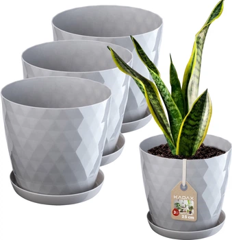 Doniczka na kwiaty z podstawką Kadax Amily 25 cm 3 szt. Szara (K8155)