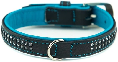 Шкіряний нашийник зі стразами для собак Pacific Deluxe Collar Nobby M: 22-25 мм, Д 47 см, ОШ 38-44 см Блакитний