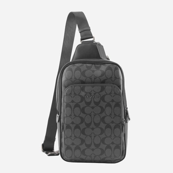 Сумка слинг через плечо мужская из натуральной кожи Coach Ethan Pack In Signature Canvask BG-COA-15 Черная (196395195558)