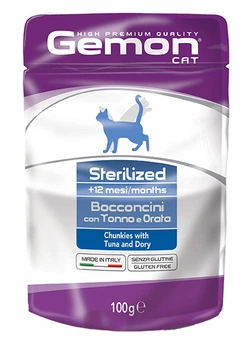 Вологий корм для котів GEMON Cat Wet Sterilized шматочки з тунцем та рибкою дорі 100 г (70300902)