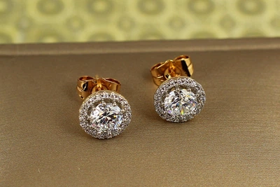 Серьги гвоздики Xuping Jewelry гало сияние с родием 9 мм золотистые