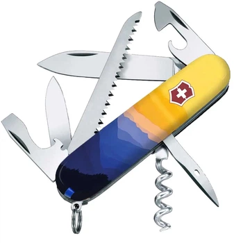 Ніж складаний, мультитул Victorinox Camper Ukraine (91мм, 14 функцій), гори 1.3613.7.T3190pw