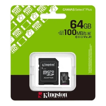 Карта пам'яті Kingston Canvas Select Plus Gen3 microSDXC (UHS-1) 64gb 10 Class & Adapter Чорний