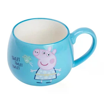 Чашка фарфоровая Peppa Pig 400 мл голубая фарфоровая кружка с детским дизайном для горячих напитков прочная фарфоровая посуда с удобным объемом для ежедневного использования