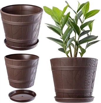 Doniczka drewnopodobna z podstawką Kadax Pula 38 cm Brązowa (K1090)