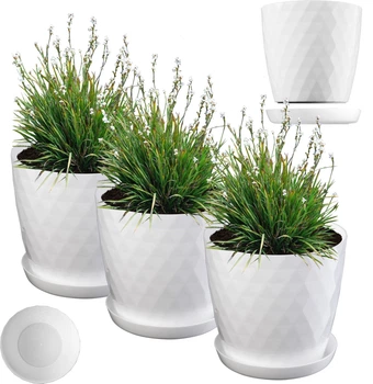 Doniczka na kwiaty z podstawką Kadax Amily K8144 20 cm 3 szt. Biała