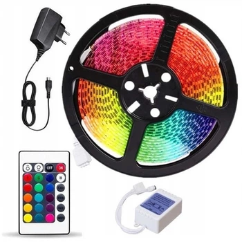 Светодиодная лента SMD 3528 RGB 5м с пультом и блоком питания гирлянда
