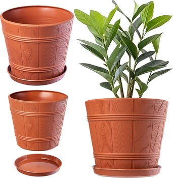 Doniczka drewnopodobna z podstawką Kadax Pula 42 cm Terakota (K1093)