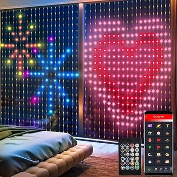 Умная светодиодная гирлянда, штора DBFAIRY 2х2м, 400LED RGB со встроенным чипом, с дистанционным управлением через приложение, синхронизацией с музыкой и динамическим управлением Для улицы и дома