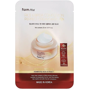 Тканинна маска для обличчя з рисом і біфідобактеріями FarmStay Rice & Bifida Cream Mask 23 мл (8809809805272)