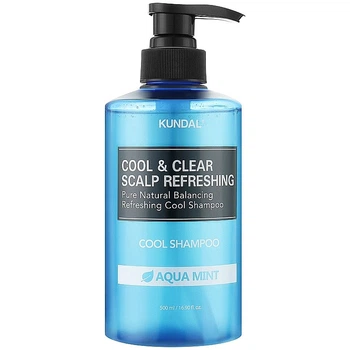 Освежающий безсульфатный шампунь ментол+мята и чайное дерево Kundal Cool & Clear Scalp Refreshing Shampoo 500 (8809693253265)