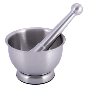 Ступа Kamille из нержавеющей стали 12,5х8,5х8 см с пестиком 18х3,8х3,8 см (690151)