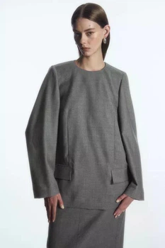 Блуза жіноча COS deconstructed power-shoulder wool top 1201152001 34 Сірий