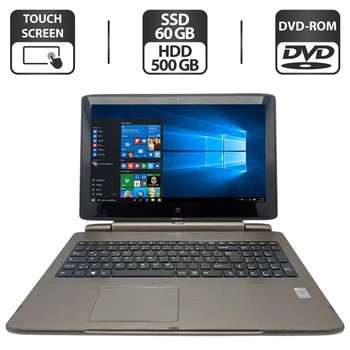 Ноутбук Medion S6214T / 15.6" (1366x768) TN Touch / Intel Pentium N3540 (4 ядра по 2.16 - 2.66 GHz) / 4 GB DDR3 / 60 GB SSD + 500 GB HDD / Intel HD Graphics / WebCam / DVD-ROM / АКБ не держит б/у