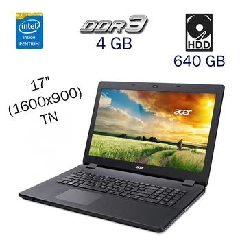 Ноутбук Acer Aspire E17 ES1-731 / 17" TN / Intel Pentium N3700 (4 ядра по 1.6-2.4 GHz) / 4GB DDR3 / 640GB HDD / HD Graphics / WebCam / DVD-ROM б/у