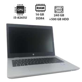Ноутбук HP ProBook 640 G5 / 14" (1366x768) TN / Intel Core i5-8265U (4 (8) ядра по 1.6 - 3.9 GHz) / 16 GB DDR4 / 240 GB SSD + 500 GB HDD / UHD Graphics 620 / WebCam б/у