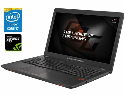 Игровой ноутбук Asus ROG Strix GL553VD / 15.6" (1920x1080) IPS / Intel Core i7-7700HQ (4 (8) ядра по 2.80 - 3.80 GHz) / 16 GB DDR4 / 256 GB SSD + 1000 GB HDD / nVidia GeForce GTX 1050, 4 GB GDDR5, 128-bit / WebCam б/у