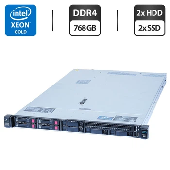 Сервер HP ProLiant DL360 Gen10 1U Rack / 2x Intel Xeon Gold 6152 (22 (44) ядра по 2.1 - 3.7 GHz) / 768 GB DDR4 / 2x 1200 GB HDD (SAS) + 2x 800 GB SSD (SAS) / Smart Array P408i-a SR Gen10 Controller / 2x 500W б/у