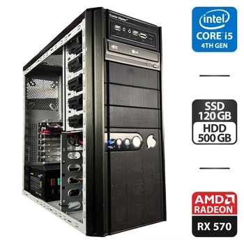 Комп'ютер Cooler Master Tower / Intel Core i5-4590 (4 ядра по 3.3 - 3.7 GHz) / 16 G DDR3 / 120 GB SSD + 500 GB HDD / AMD Radeon RX 570, 4 GB GDDR5, 256-bit / DVD-ROM / 530W б/в