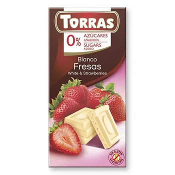 Білий шоколад Torras із шматочками полуниці 75 г без цукру