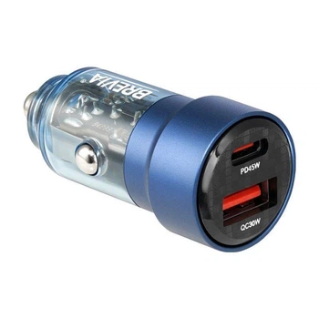 Зарядний пристрій для авто Brevia ePower DualCharge 75W USB-C і USB-A прозорий синій (46575CABL)