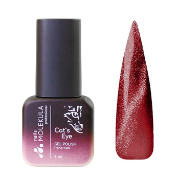 Гель-лак Nails Molekula 9D Quartz Cats Eye 912 малиново-бордовый с малиново-серебристым кварцевым бликом 6 мл (8479350757810)