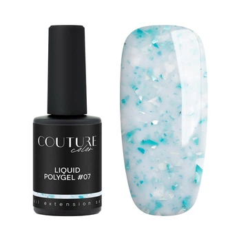 Жидкий полигель Couture Colour Liquid Polygel 07 молочный с белыми конфетти и серебристой и бирюзовой поталью 9 мл