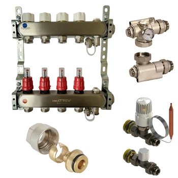 Колектор для теплої підлоги Heat Pex 1x3/4 на 4 контури з витратомірами євроконус