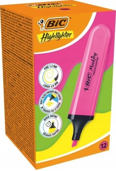 Zestaw zakreślaczy BIC Flat Highlighter Różowe neon 12 szt (ZES3086123742871)