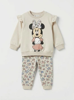 Костюм утеплений для дівчинки Zara Disney Minnie Mouse (світшот та штани) 104-110 см Бежевий