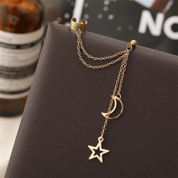 Сережки каф кліпса жіночі красива біжутерія "Moon and Star BH06" Золотисті
