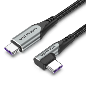 Кабель Vention USB-C - USB-C PD 100W 5A QC 4.0 кутовий 90° E-Marker 1.5 м Сірий (TAKHG)