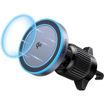 Автодержатель с беспроводной зарядкой Ugreen W708 Qi2 15W MagSafe в дефлектор LED Черный (35970)