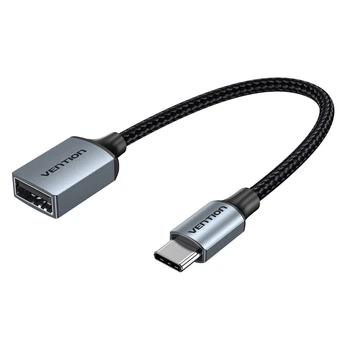 Кабель OTG Vention USB Type-C - USB-A 2.0 0.15 м 480 Мбит/с 2 А нейлоновая оплетка Серый (CCWHB)