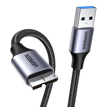 Кабель Ugreen US374 USB 3.0 - Micro USB 3.0 5 Гбит/с для HDD/SSD 0.25 м нейлон Черный (20117)