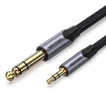 Аудиокабель Vention Mini Jack 3.5 мм - Jack 6.35 мм 1.5 м TRS, Hi-Fi, хлопковая оплетка Серый (BAUHG)