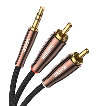 Аудиокабель Ugreen AV170 3.5 мм - 2 RCA 1 м Hi-Fi, AUX, хлопковая оплетка Черный (80845)