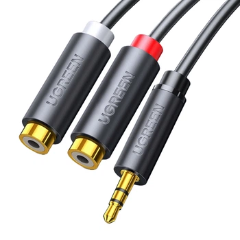 Кабель-переходник Ugreen AV109 3.5 мм - 2xRCA (гнездо) 25 см Hi-Fi, позолоченные контакты Черный (10547)