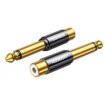Аудиопереходник Ugreen AV169 Jack 6.35 мм - RCA Hi-Fi позолоченные контакты Золотистый (80731)