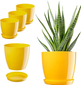 Doniczka na kwiaty z podstawką Kadax Agen 23 cm 3 szt. Zółty (K10599)