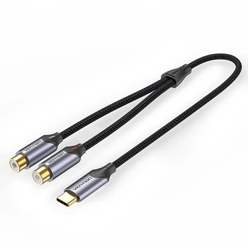 Переходник Vention USB-C - 2xRCA 0.5 м DAC, Hi-Fi, гнезда Серый (BGVHD)