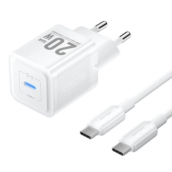 Зарядное устройство Vention USB-C GaN 20W PD3.0/QC3.0/PPS + кабель USB-C - USB-C 1 м Белый (TZ-FEPW0-EU-01)